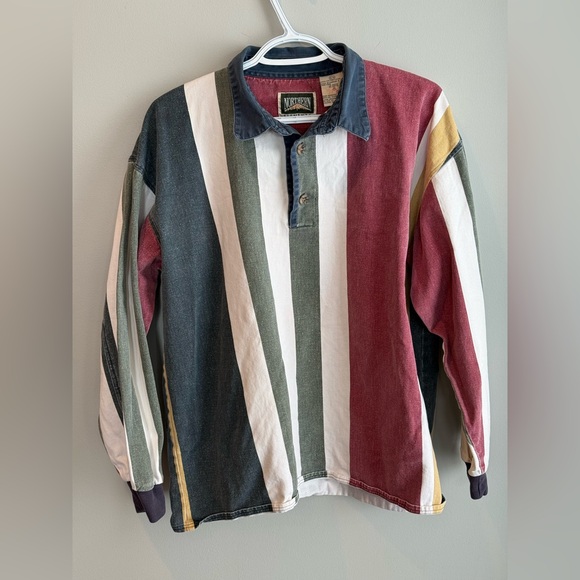 northern elements Other - Vintage-Inspired Multi-Stripe Rugby Shirt - Burgundy, Green & White
